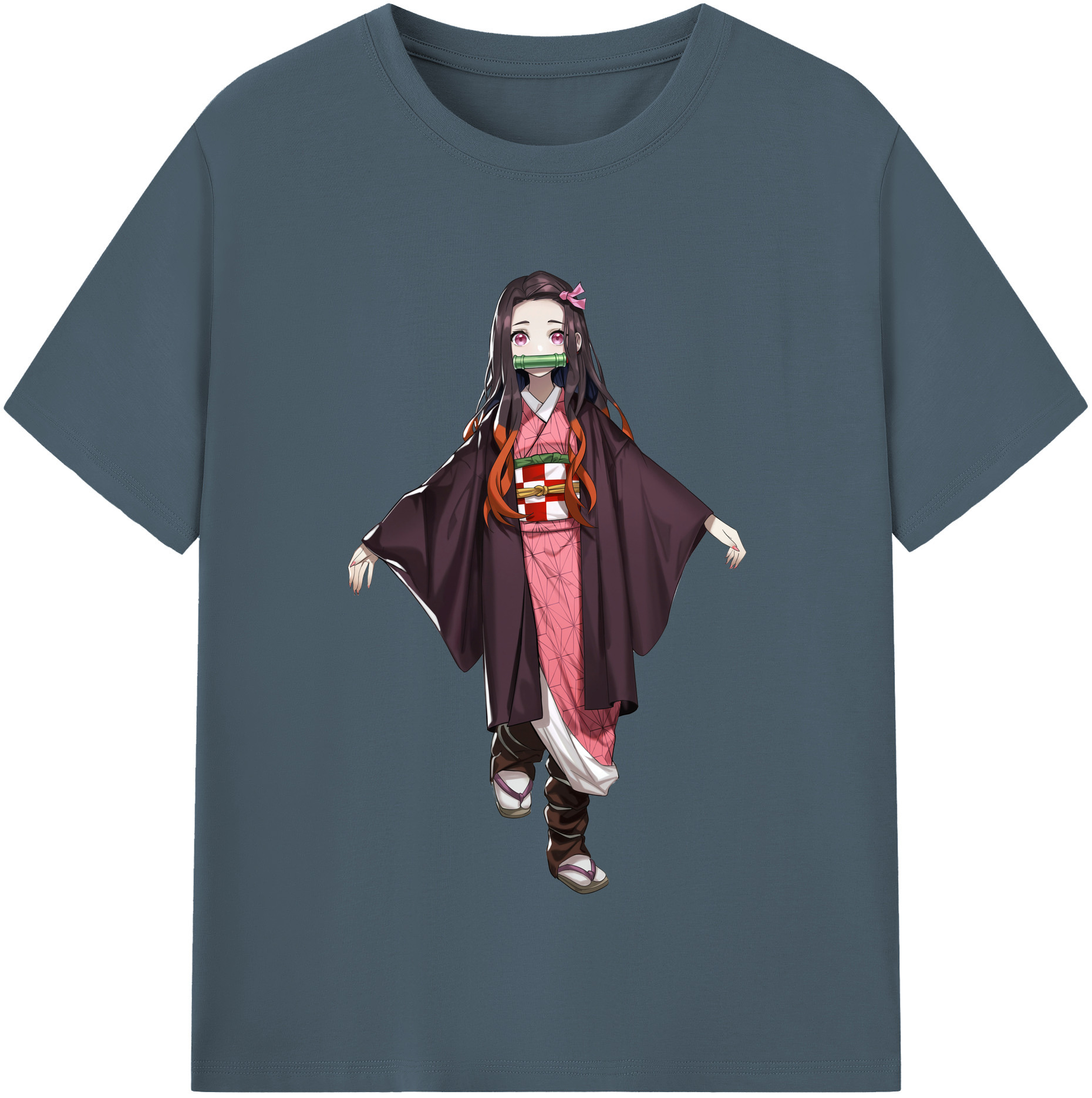 （画像用） 鬼滅の刃（きめつのやいば）竈門 禰󠄀豆子／かまど ねずこ Kamado Nezuko 綿100％半袖Tシャツ（フロントプリント）